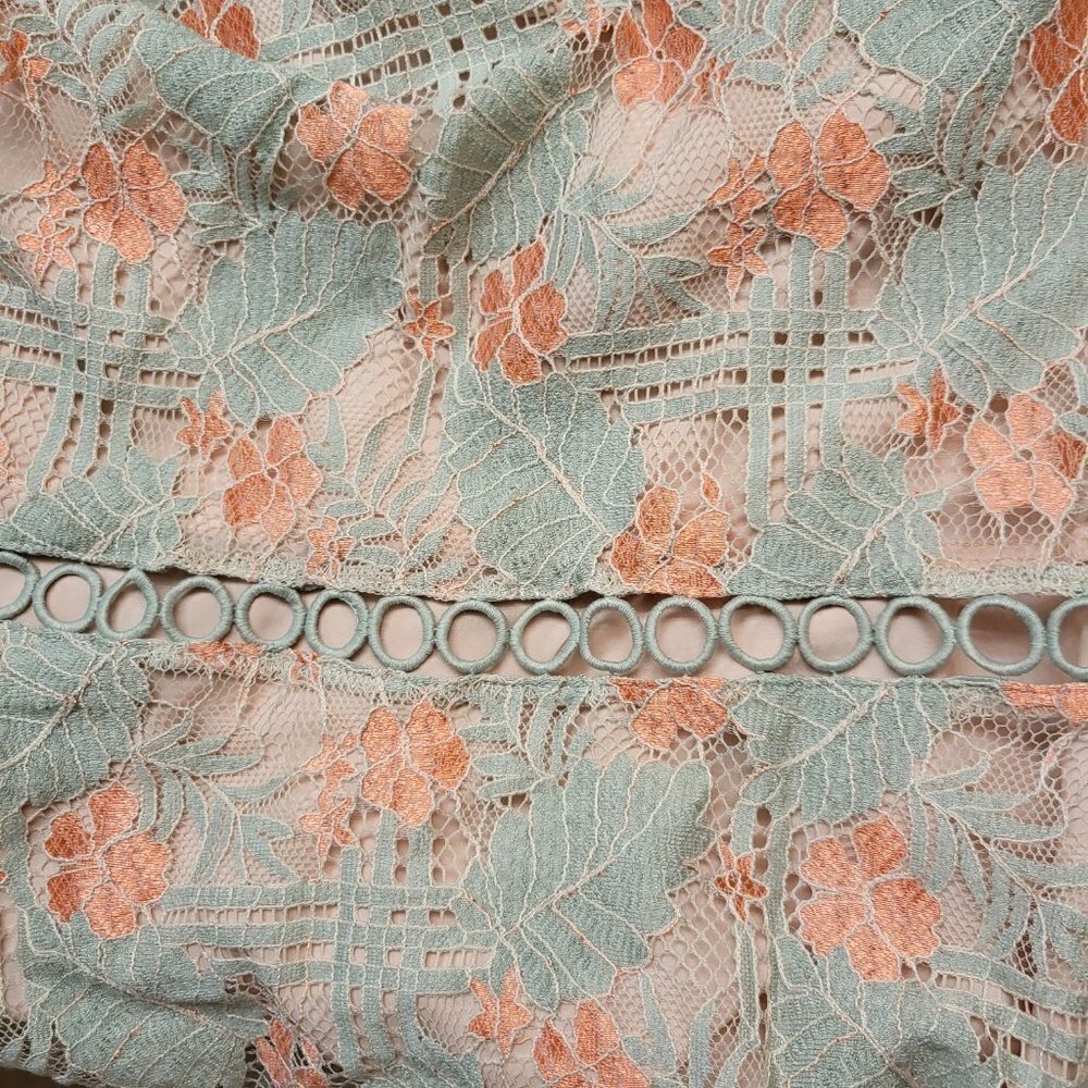 Nortstrom's NSR Teal and Peached ruffled laced dress w/ back bow Size XL NWT - Picture 8 of 10